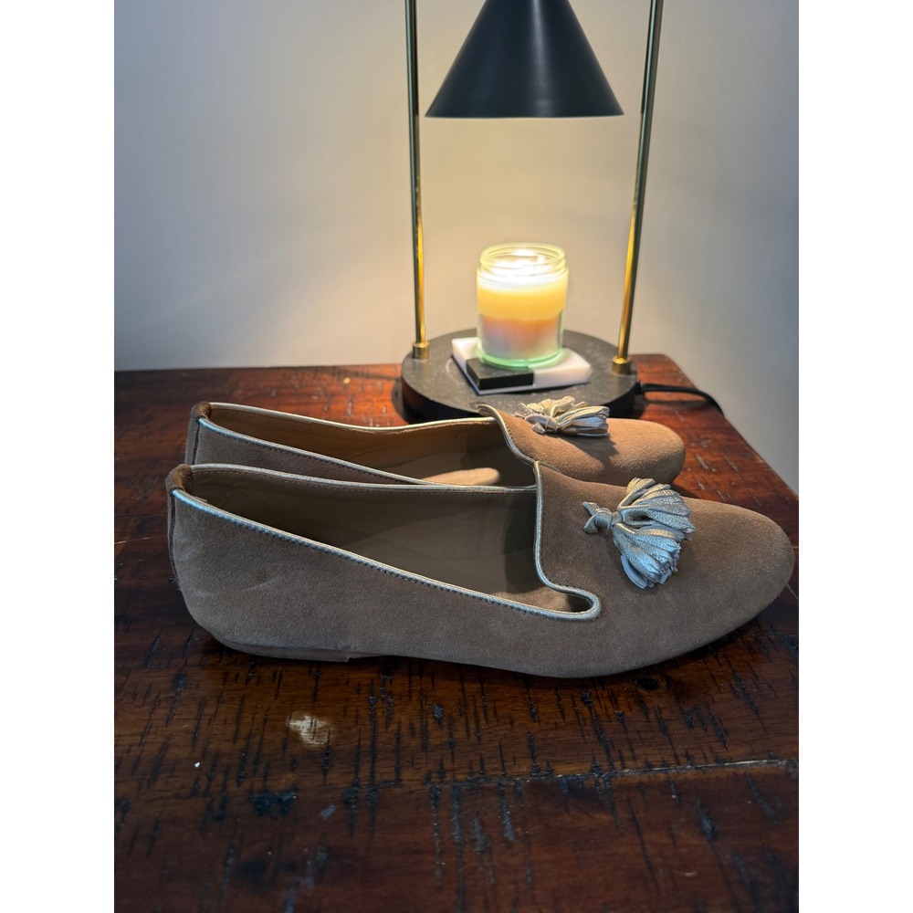 Barneys New York Suede Leather Loafers Flats with Tassels Women's Shoes Size 38